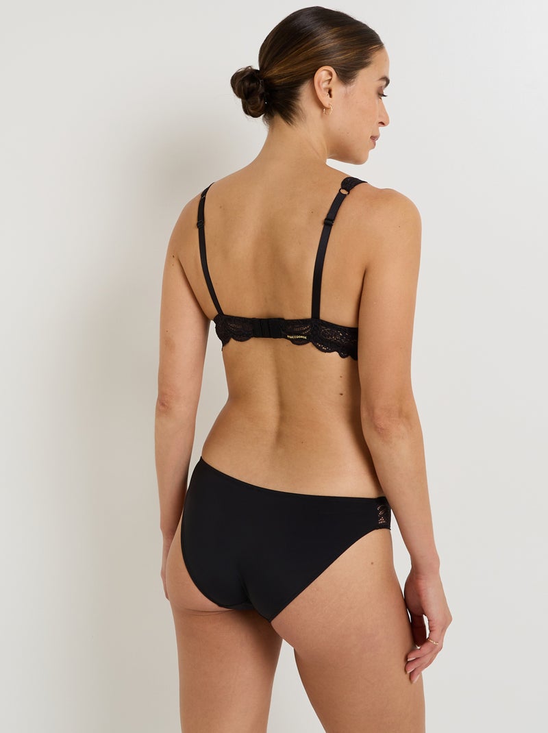 Culotte microfibre et dentelle dentelle - rougegorge lingerie Noir - Kiabi