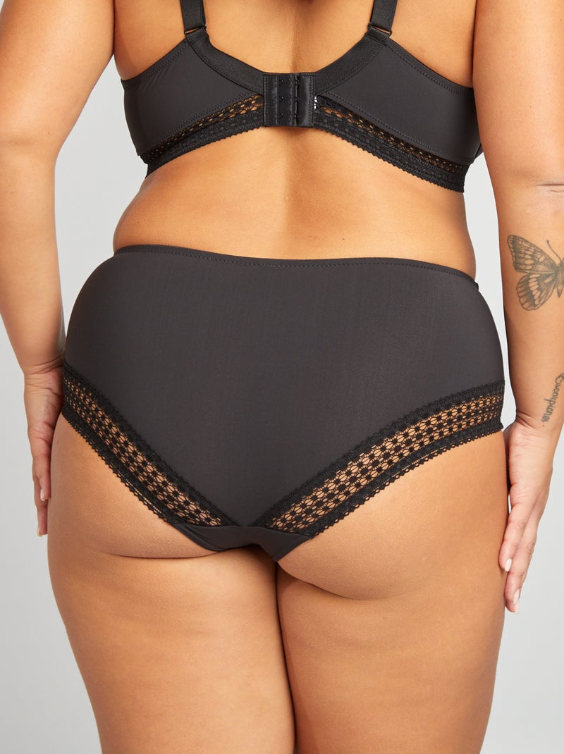 Culotte microfibre et dentelle noir - Kiabi