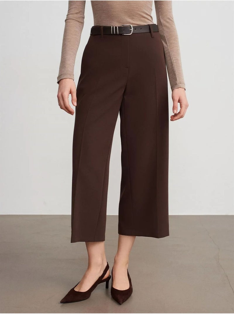 Culotte van crêpe met hoge taille en riem dilvin Chocoladebruin - Kiabi
