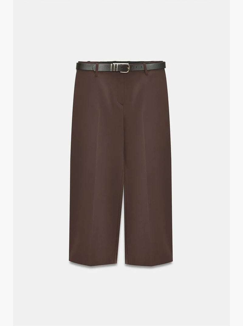 Culotte van crêpe met hoge taille en riem dilvin Chocoladebruin - Kiabi