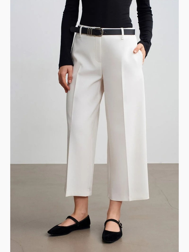 Culotte van crêpe met hoge taille en riem dilvin Gebroken wit - Kiabi