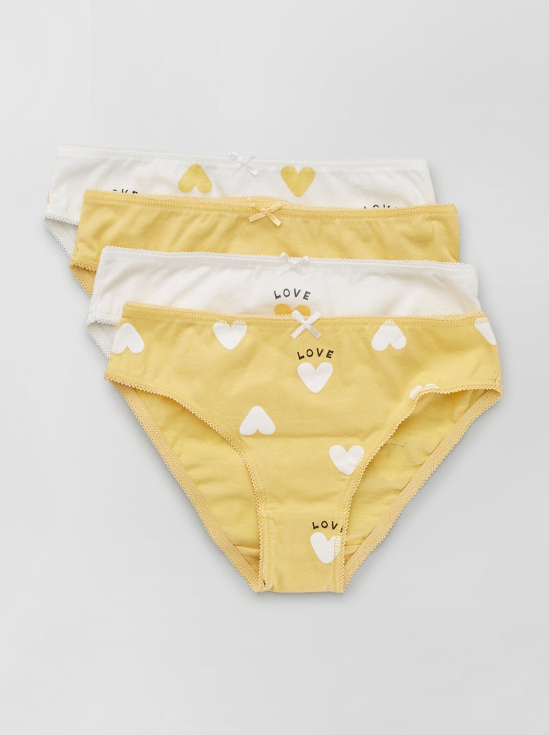 Culottes en jersey avec nœud fantaisie - Lot de 4 blanc/jaune - Kiabi