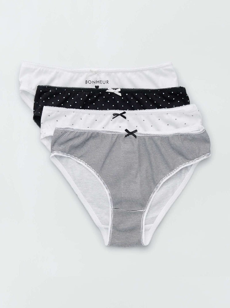 Culottes en jersey avec nœud fantaisie - Lot de 4 Blanc/noir - Kiabi