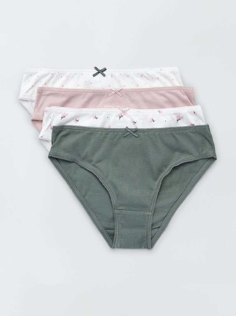 Culottes en jersey avec nœud fantaisie - Lot de 4 Vert/blanc/rose - Kiabi