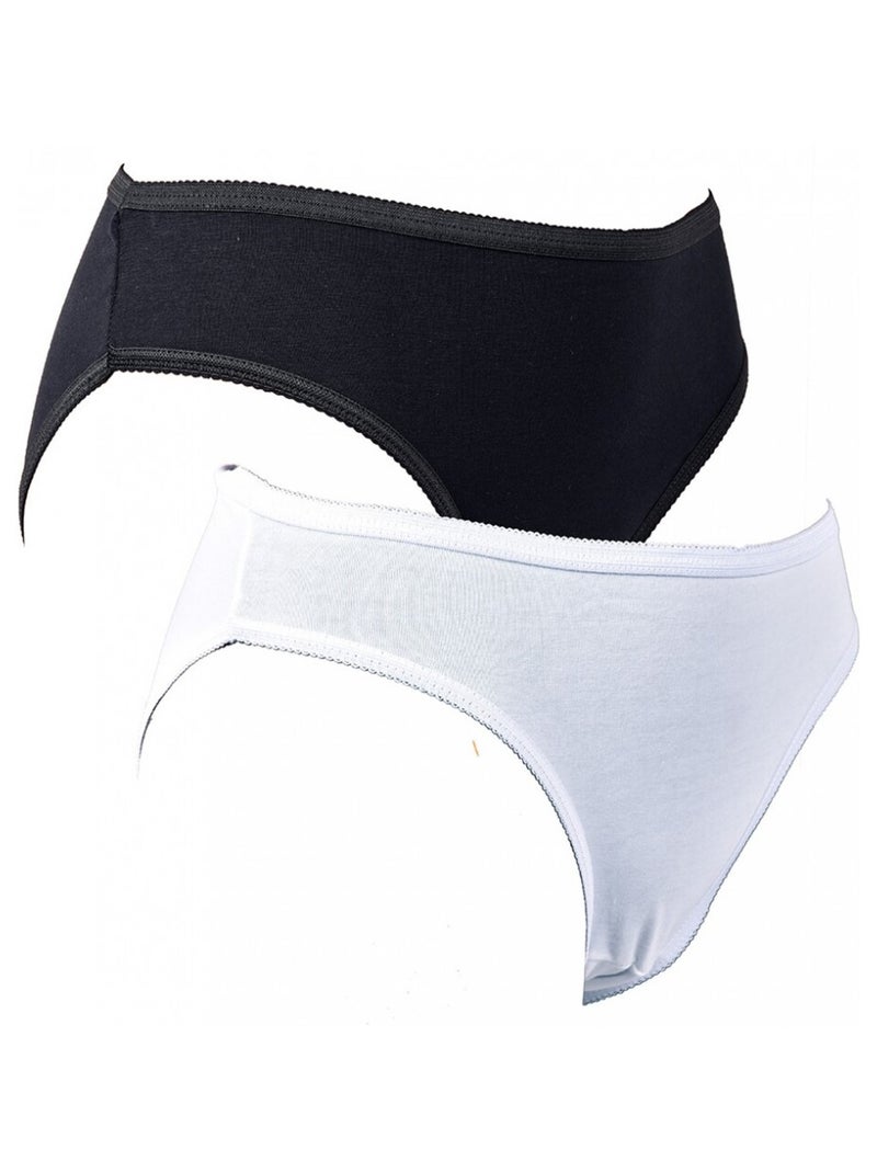 Culottes Femme Confort Maitien en Coton Qualité supérieure - Pack de 2 Blanc Noir Blanc - Kiabi