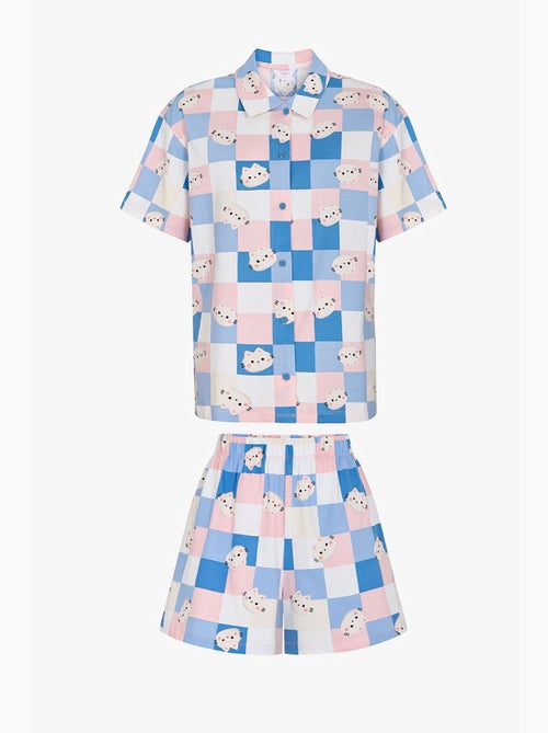 Cuteness pyjamaset met ruitmotief, kort mouw overhemd en short penti - Kiabi Cuteness pyjamaset met ruitmotief, kort mouw overhemd en short penti - Kiabi