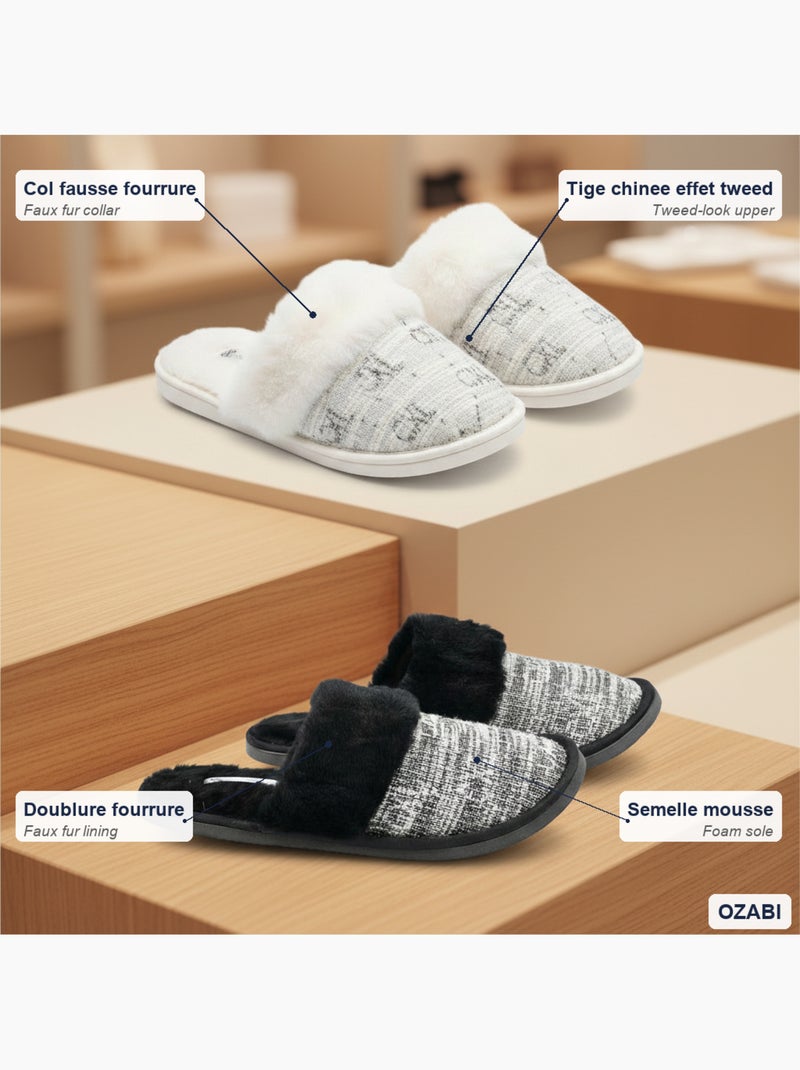 CXL by Christian Lacroix Dames Pantoffels Muiltjes Kraag Bont Set 2 Paar Wit Zwart - Kiabi