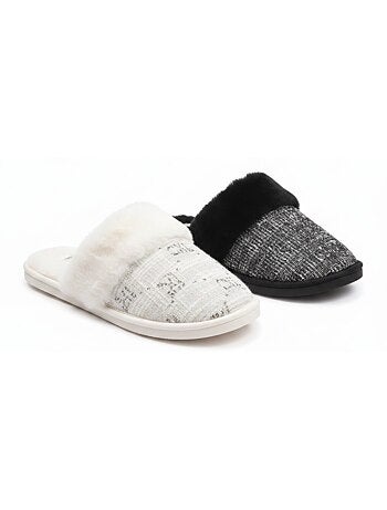 CXL by Christian Lacroix Pantoufles Mules Femme Col Fourrure Pack 2 Paires