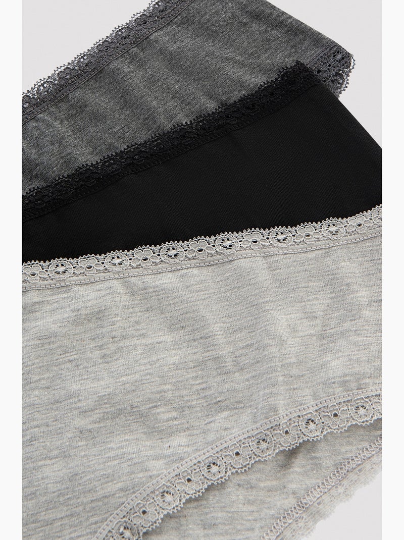 Daily lace cotton 3-pack hipster penti Zwart - Kiabi