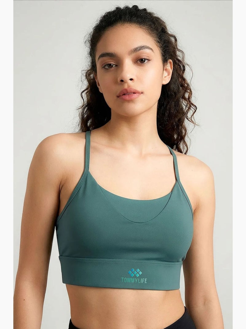 Dames aansluitend crop active top tommy Groen - Kiabi