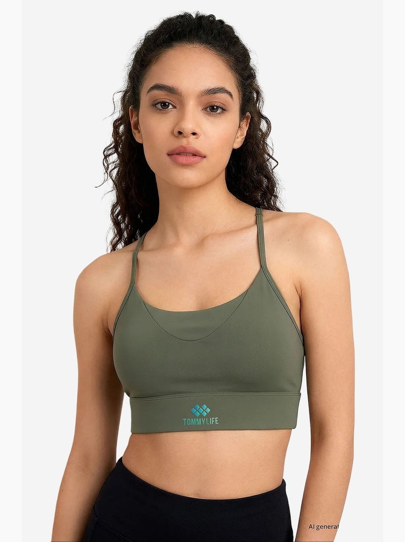 Dames aansluitend crop active top tommy Kaki - Kiabi