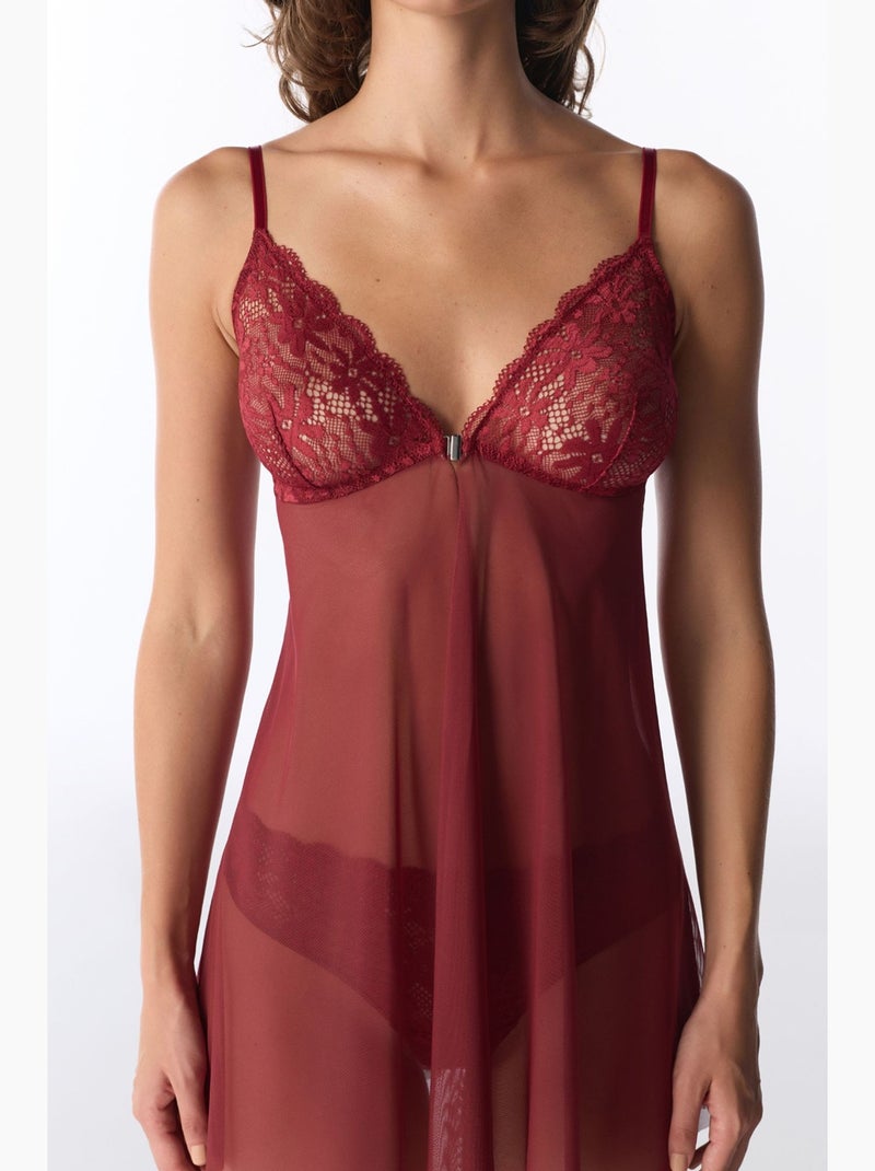 Dames babydoll van kant penti Bordeauxrood - Kiabi