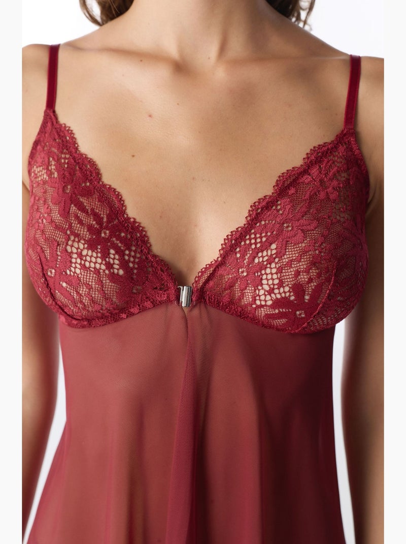 Dames babydoll van kant penti Bordeauxrood - Kiabi