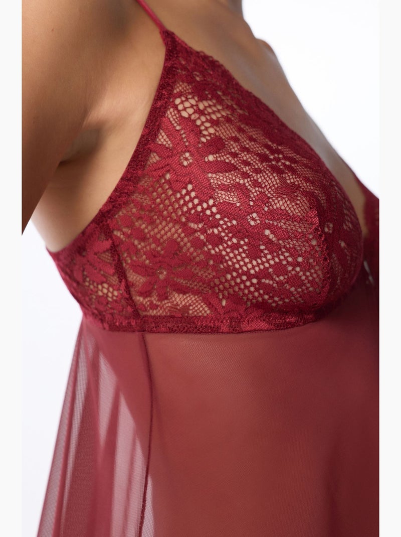 Dames babydoll van kant penti Bordeauxrood - Kiabi