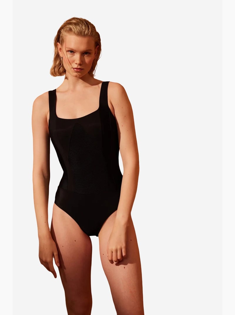 Dames basic badpak met corset penti Zwart - Kiabi