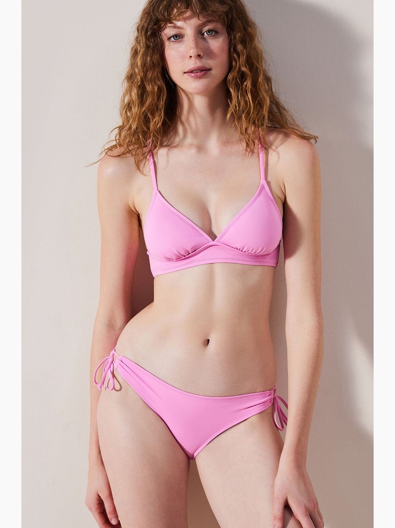 Dames bikinibroekje met ring penti Fluorroze/Solinotes - Kiabi