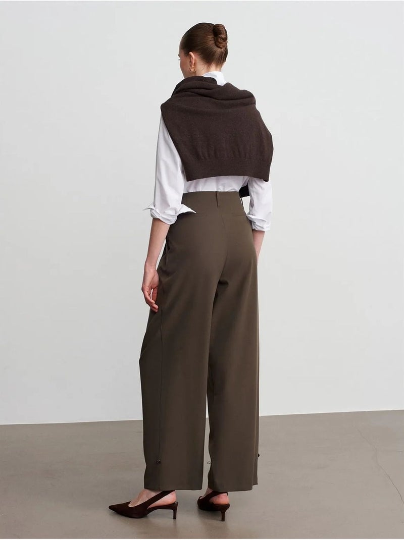 Dames broek met hoge taille en wijde pijp dilvin Kakigroen - Kiabi