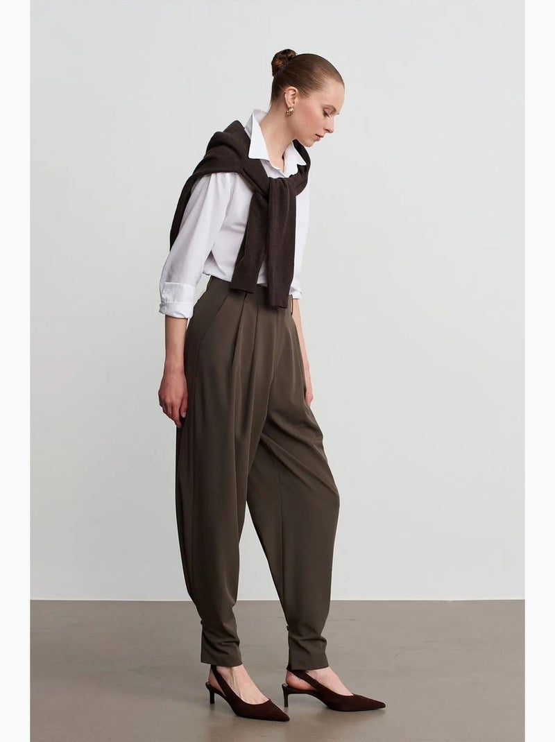 Dames broek met hoge taille en wijde pijp dilvin Kakigroen - Kiabi