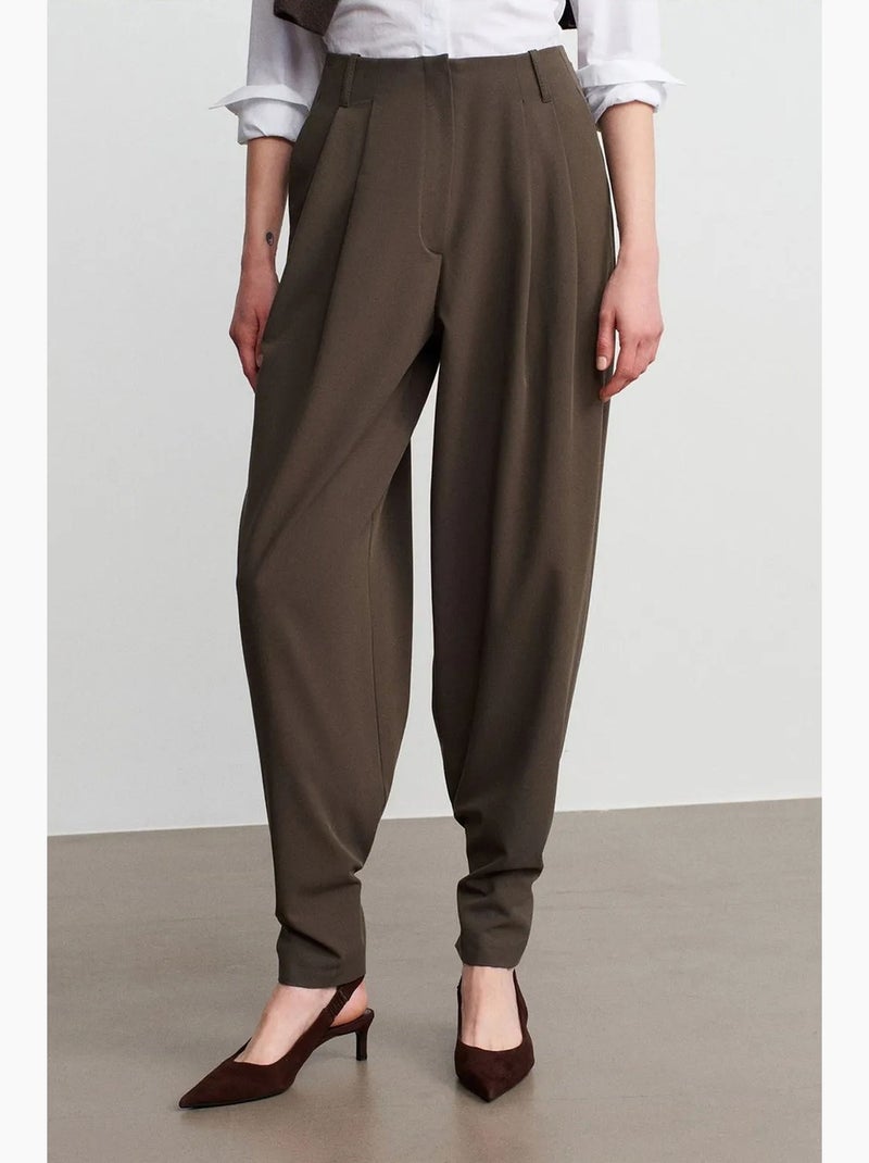 Dames broek met hoge taille en wijde pijp dilvin Kakigroen - Kiabi