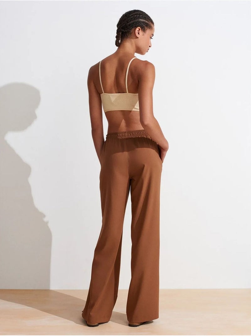 Dames broek met wijde pijp van jersey dilvin Bruin - Kiabi