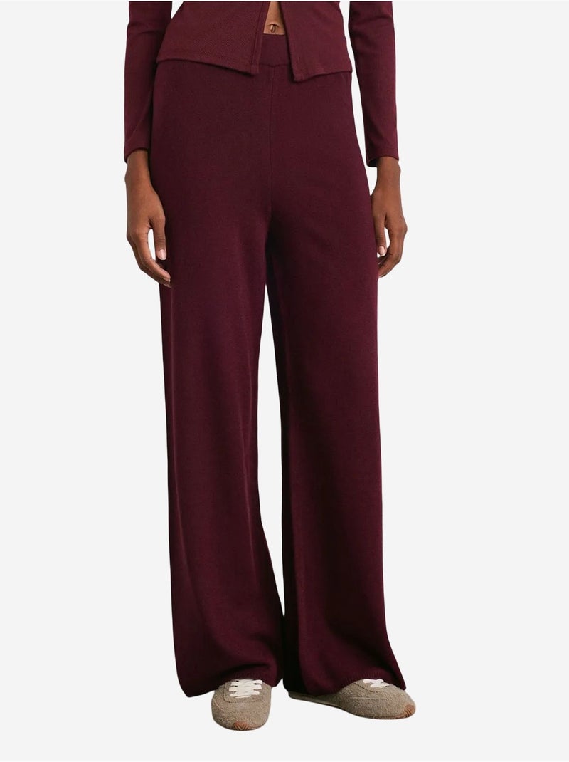 Dames broek van lurexbreisel met wijde pijp dilvin Bordeauxrood - Kiabi