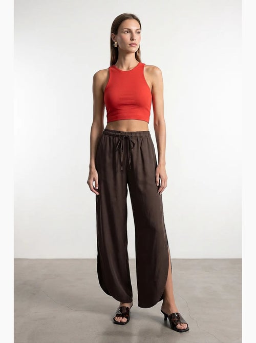 Dames broek van tencel crêpe met wijde pijp en split dilvin - Kiabi