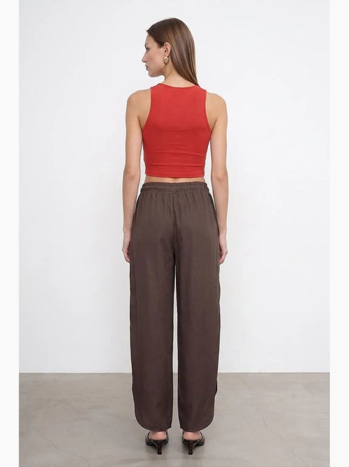 Dames broek van tencel crêpe met wijde pijp en split dilvin - Kiabi