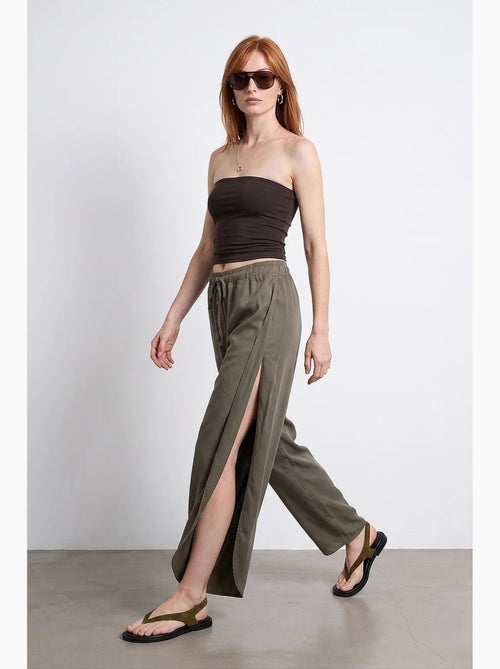 Dames broek van tencel crêpe met wijde pijp en split dilvin - Kiabi