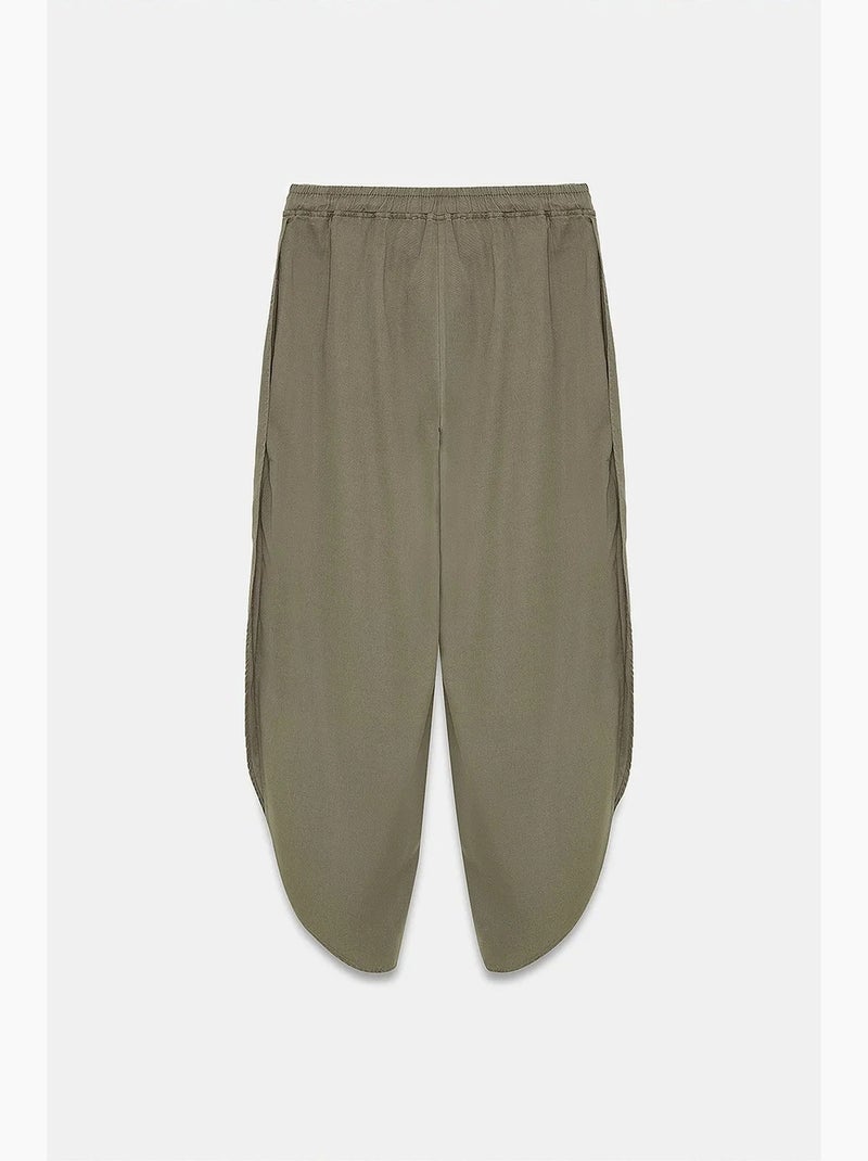 Dames broek van tencel crêpe met wijde pijp en split dilvin Kaki - Kiabi