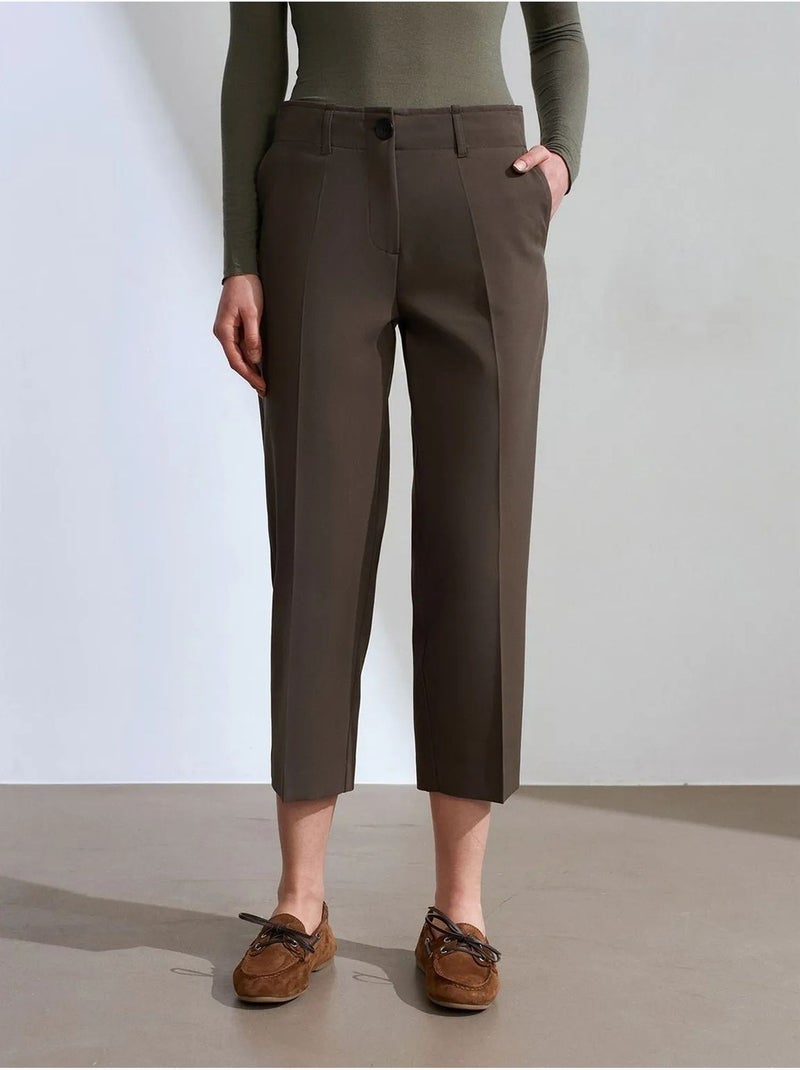 Dames capribroek met hoge taille en riem dilvin Kakigroen - Kiabi
