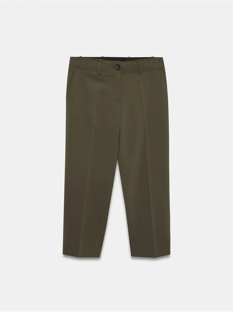 Dames capribroek met hoge taille en riem dilvin Kakigroen - Kiabi
