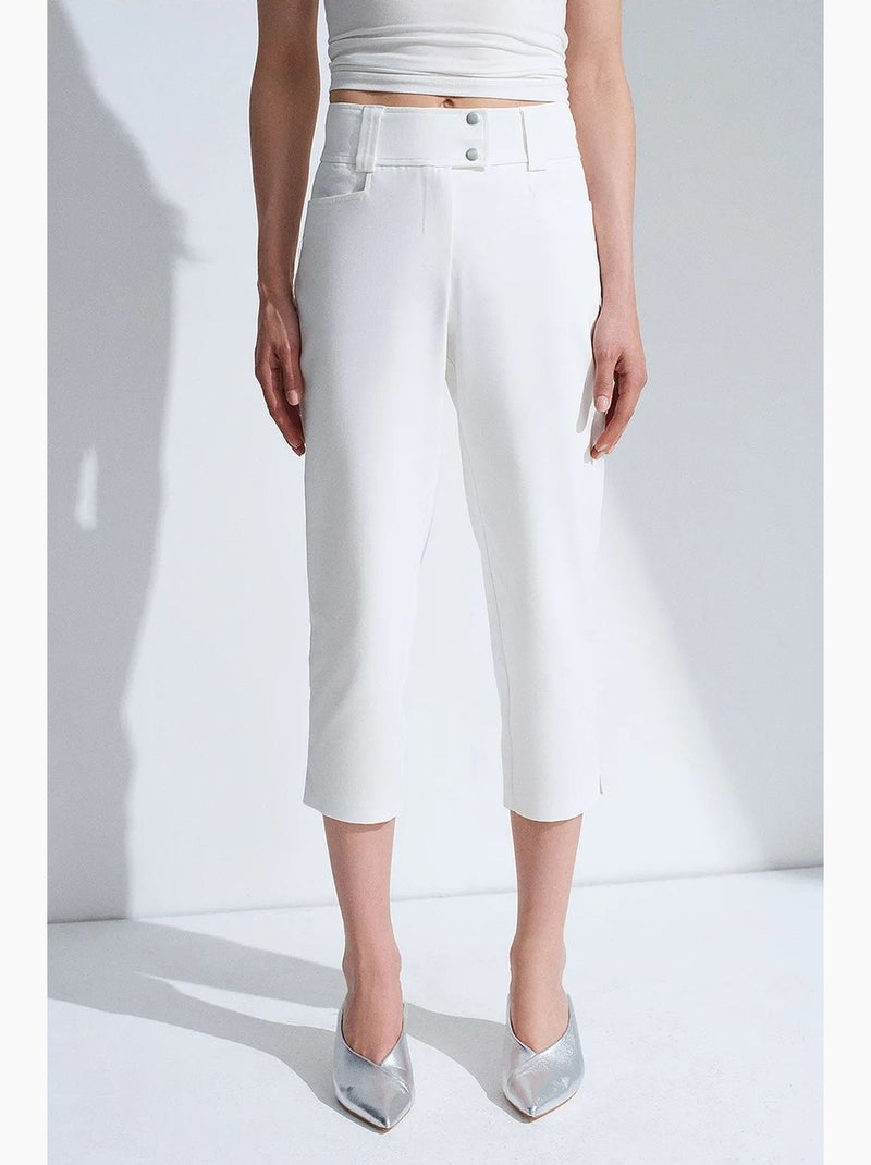 Dames capribroek met hoge taille en wijde pijp dilvin Wit - Kiabi
