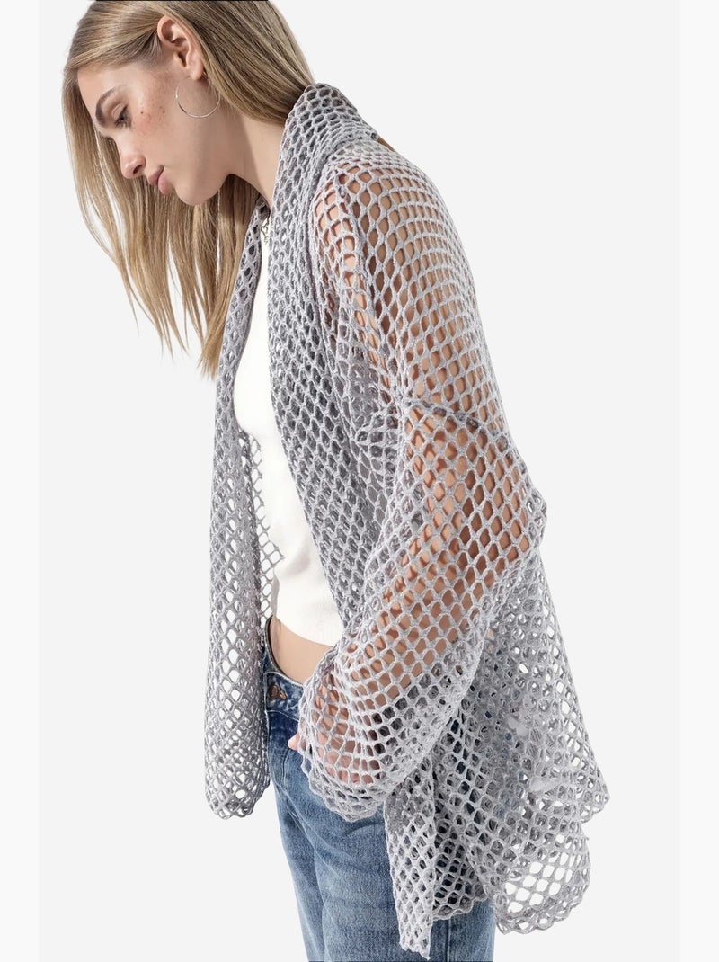 Dames cardigan van katoenmix busem Lichtgrijs - Kiabi