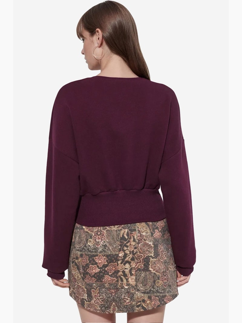 Dames crop sweatshirt met ronde hals busem Bordeauxrood - Kiabi