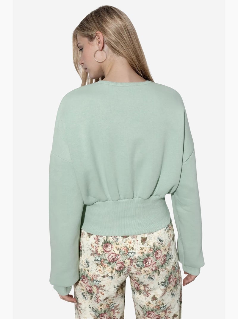 Dames crop sweatshirt met ronde hals busem Muntgroen - Kiabi
