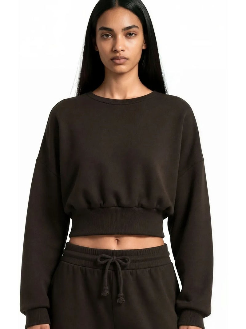 Dames crop sweatshirt met ronde hals busem Zwart - Kiabi