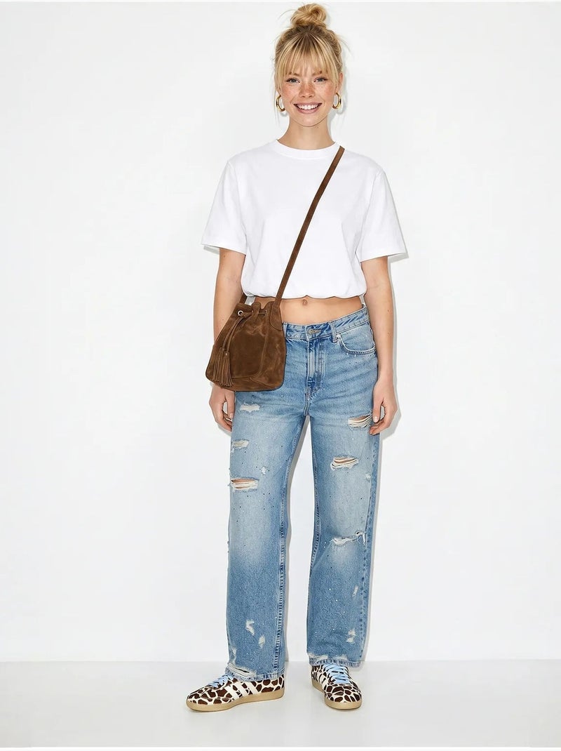 Dames crop t-shirt met ronde hals lucci Wit - Kiabi