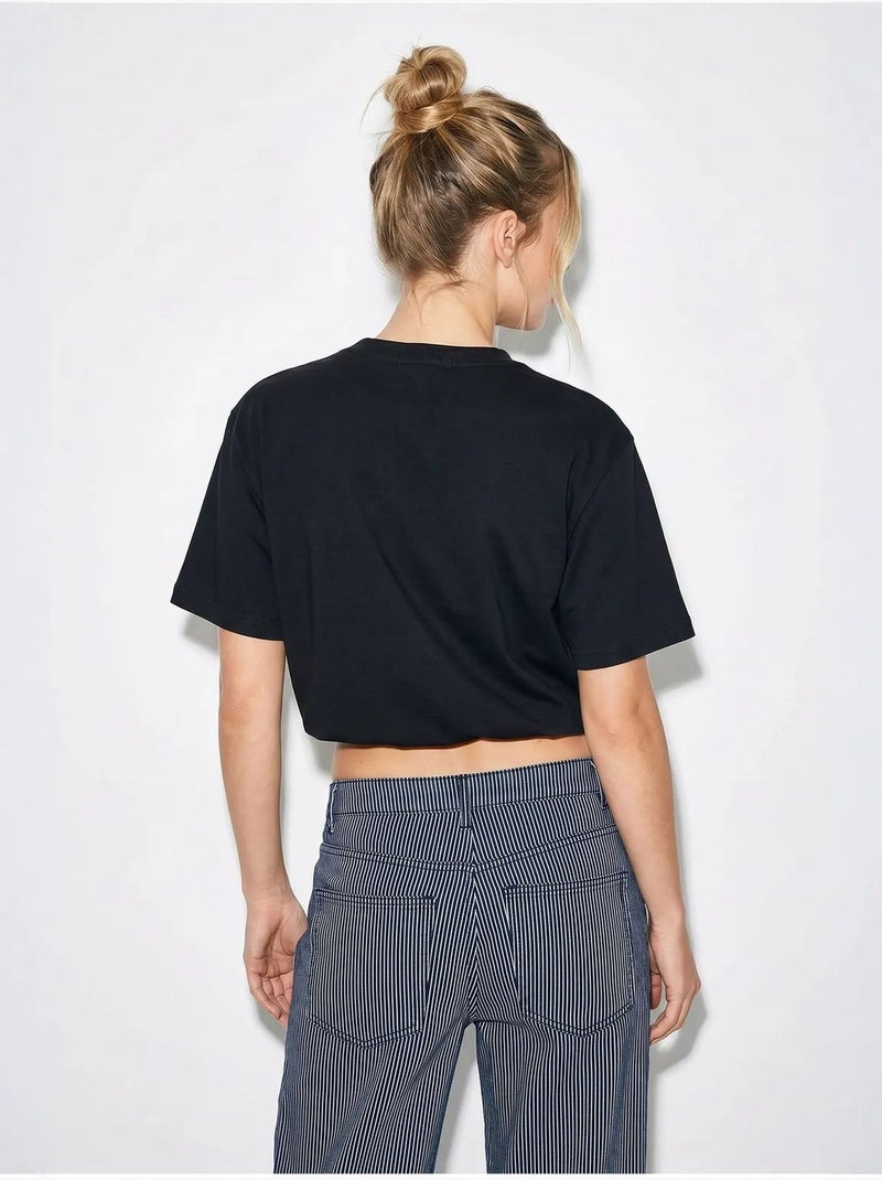 Dames crop t-shirt met ronde hals lucci Zwart - Kiabi