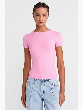 Dames crop t-shirt, slim fit, ronde hals dilvin
