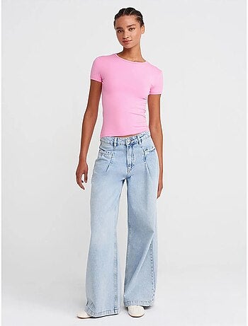 Dames crop t-shirt, slim fit, ronde hals dilvin