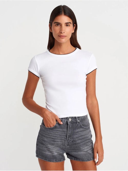 Dames crop t-shirt van katoen, slim fit dilvin - Kiabi