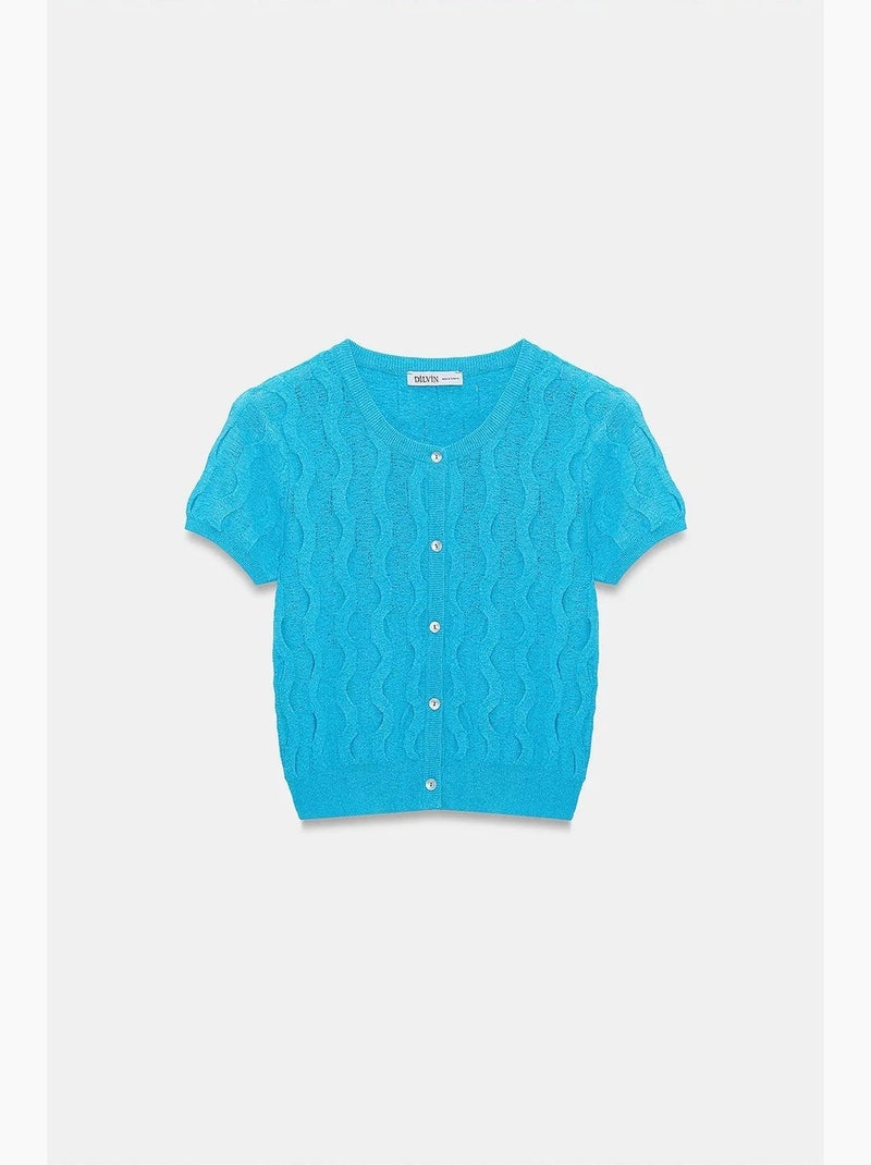 Dames cropped jacquard vest met knopen dilvin Blauw - Kiabi