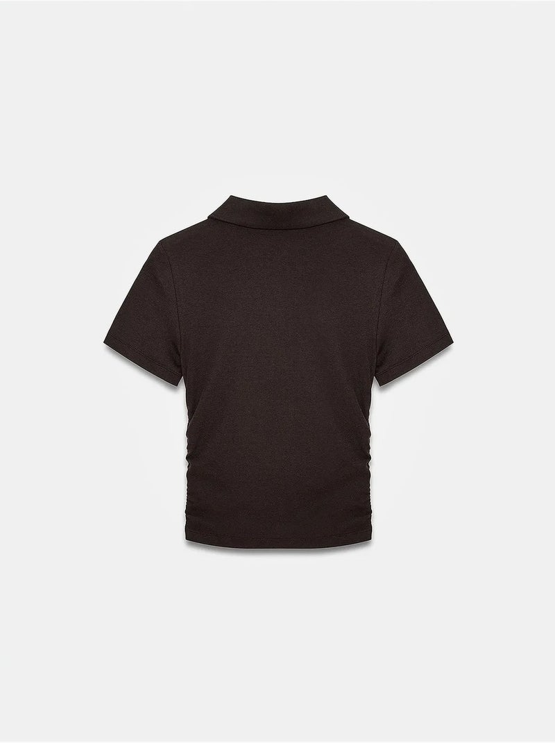 Dames cropped polo-t-shirt met slanke pasvorm dilvin Chocoladebruin - Kiabi