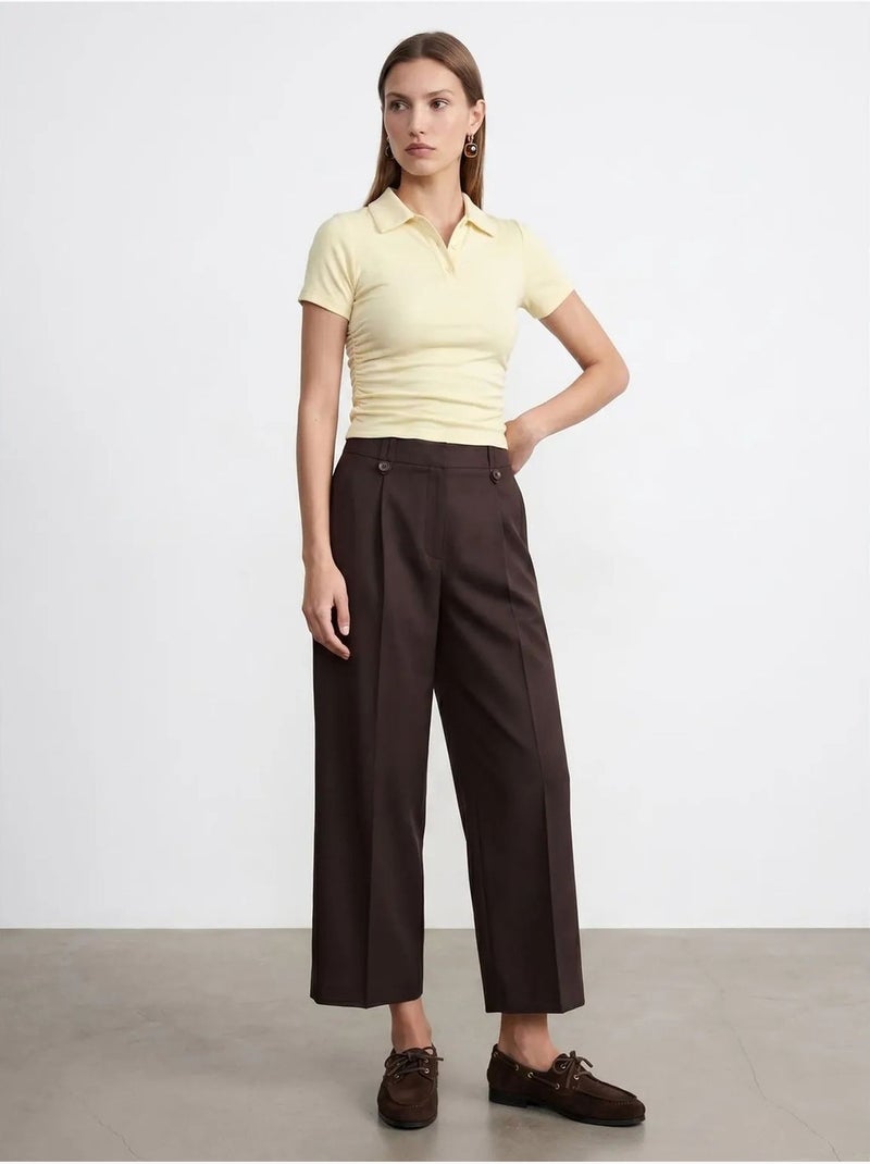 Dames cropped polo-t-shirt met slanke pasvorm dilvin Citroengeel - Kiabi