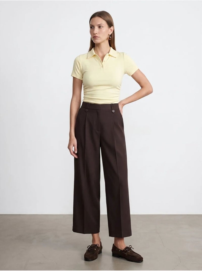 Dames cropped polo-t-shirt met slanke pasvorm dilvin Citroengeel - Kiabi