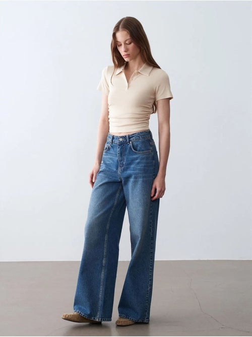 Dames cropped polo-t-shirt met slanke pasvorm dilvin - Kiabi