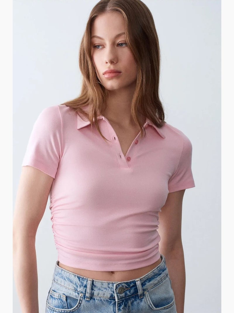Dames cropped polo-t-shirt met slanke pasvorm dilvin Suikerroze - Kiabi