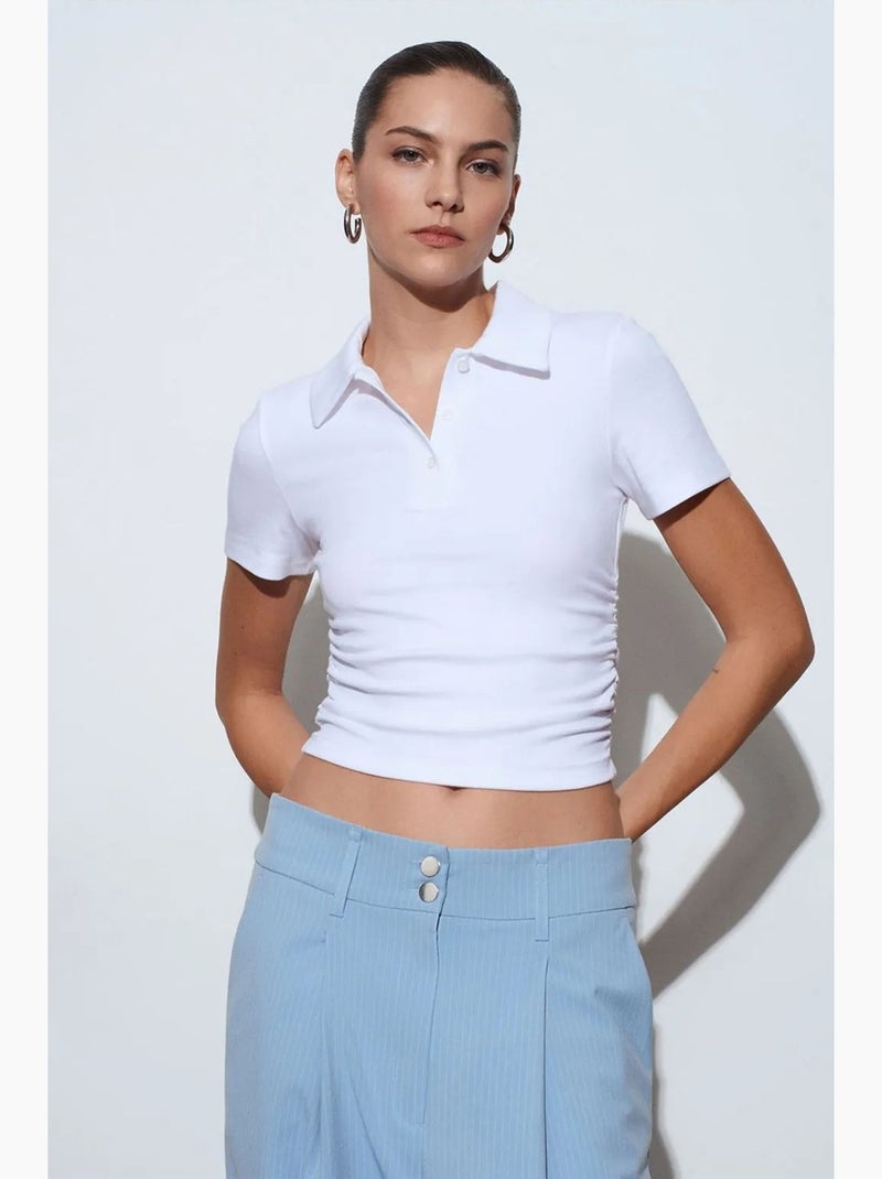 Dames cropped polo-t-shirt met slanke pasvorm dilvin Wit - Kiabi