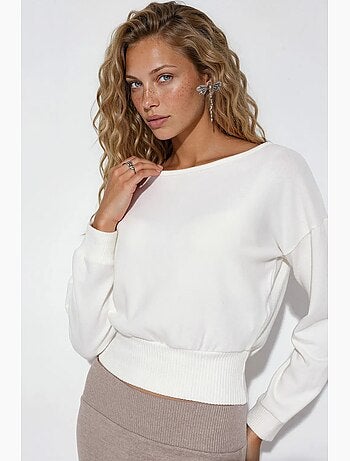 Dames cropped sweatshirt met ronde hals busem