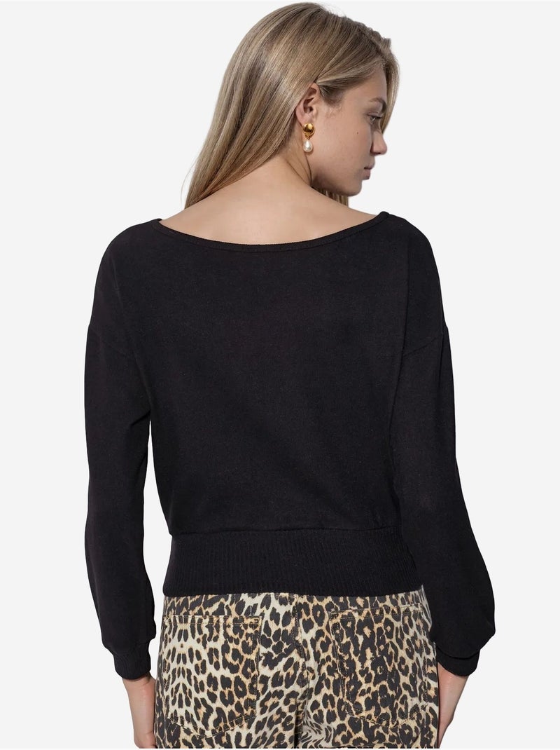 Dames cropped sweatshirt met ronde hals busem Zwart - Kiabi